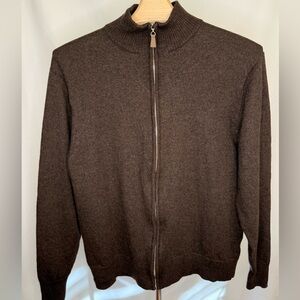 Pronto Uomo Women’s L 100% Merino Wool Brown Full Zip Sweater Soft Warm Knit